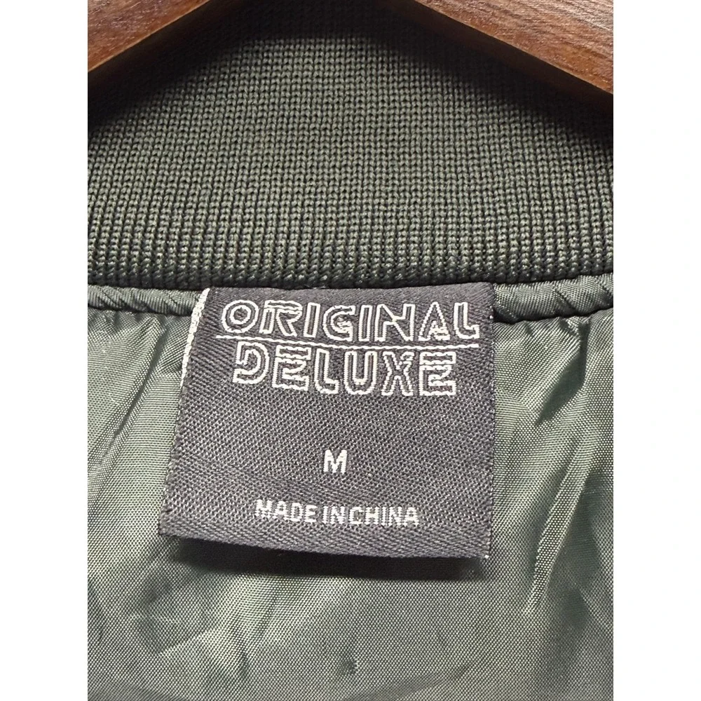 Original Deluxe Flight Bomber Jacket Mens Medium Olive Green Patch Logo Full Zip
